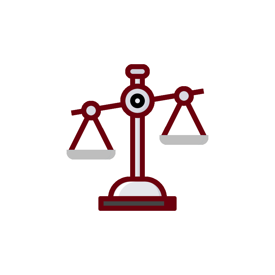 red icon of a double-pan balance scale