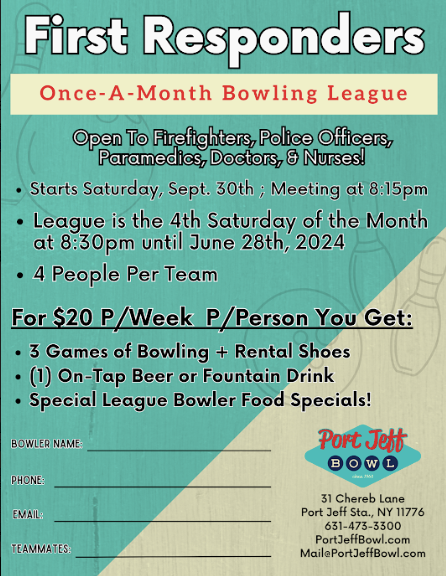 Port Jeff BOWL First Responders League Flyer