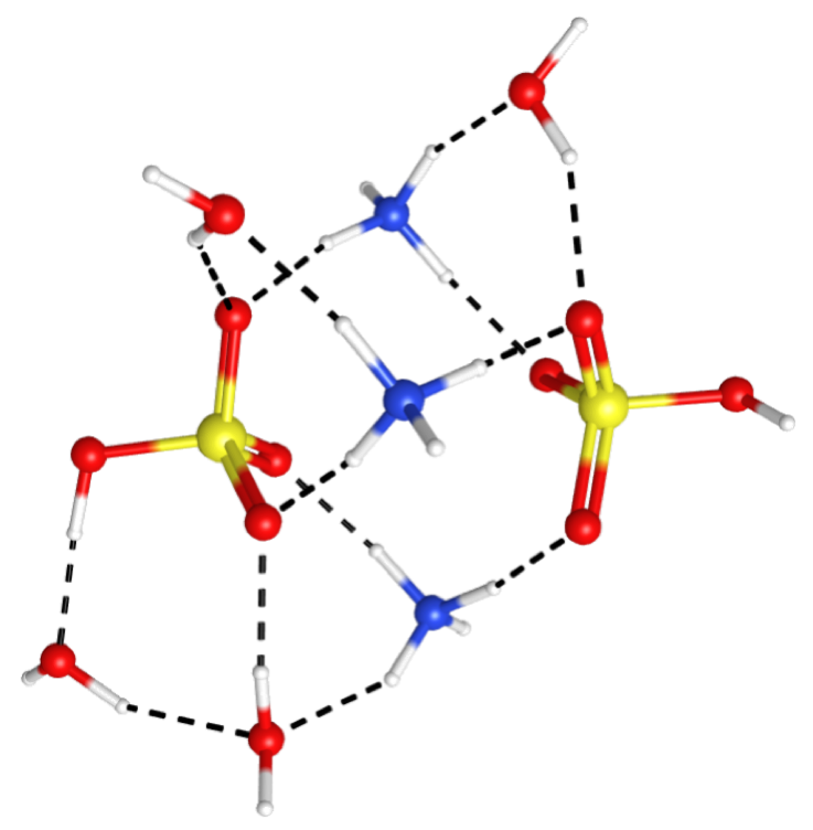 An example cluster with compositions implicated in atmospheric new particle formation.