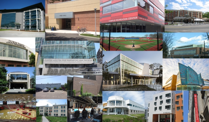Collage of various buildings on campus