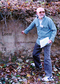 Gil pointing to loess above till on the Stony Brook Campus