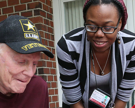 A social worker helping a veteran