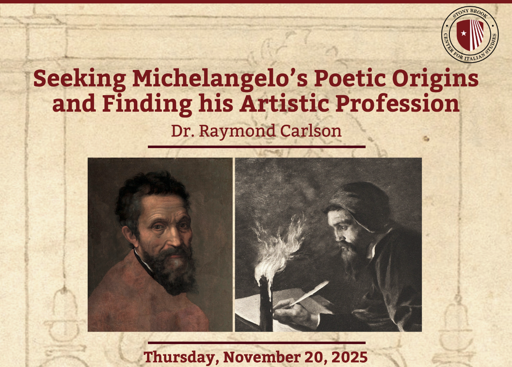 flyer advertising the lecture by Raymond Carlson on Michelangelo. Information on the flyer is the same as what's on the site