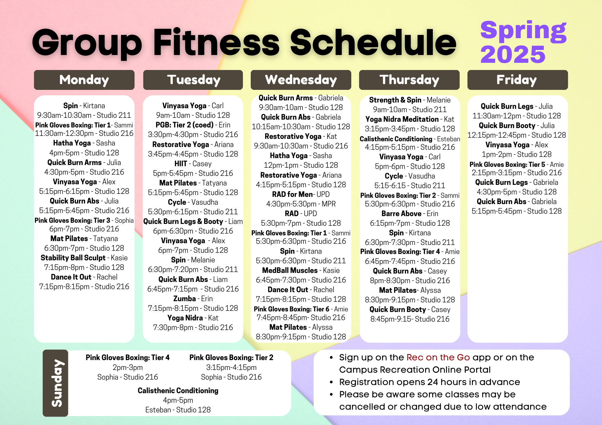 Spring 2025  group fitness schedule