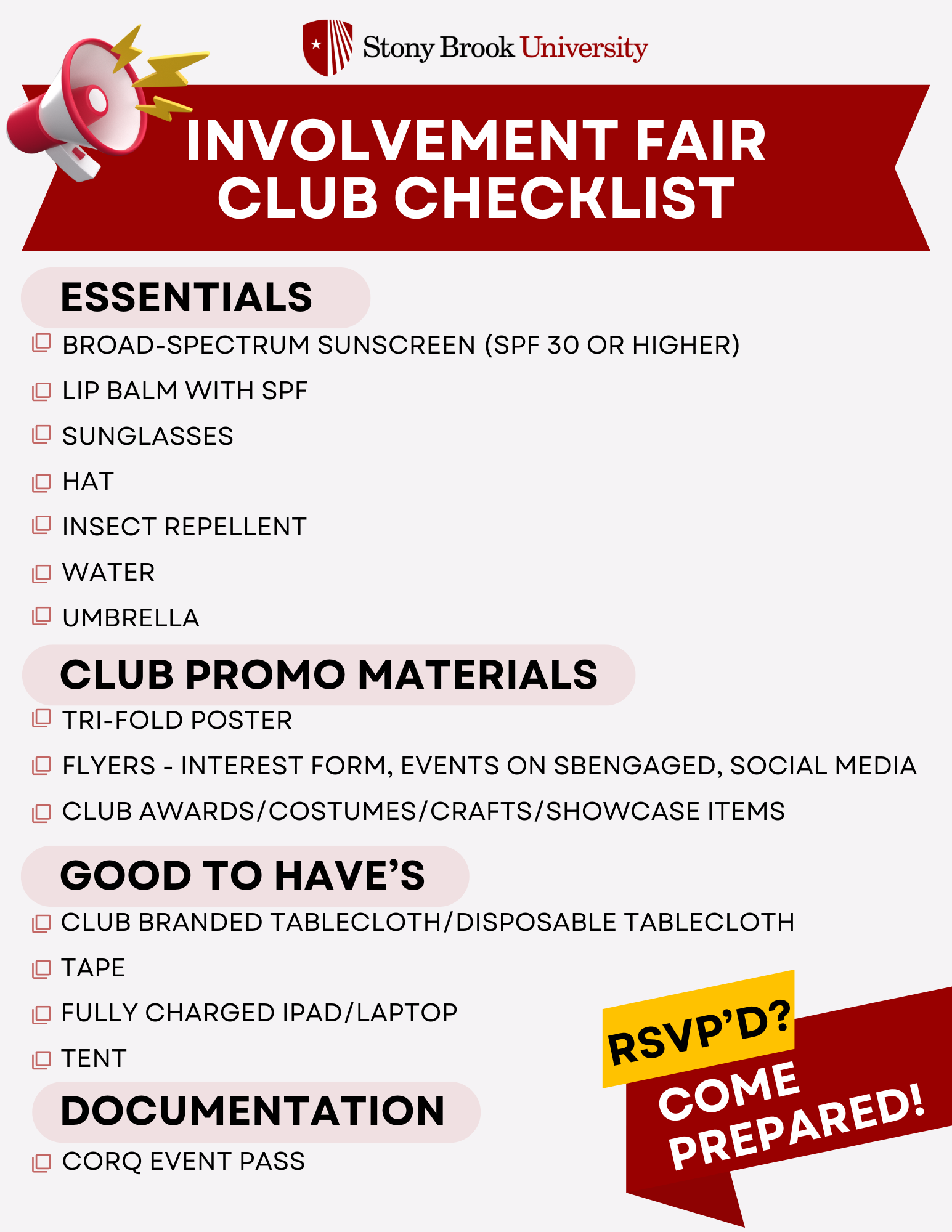 Involvement Fair Club checklist